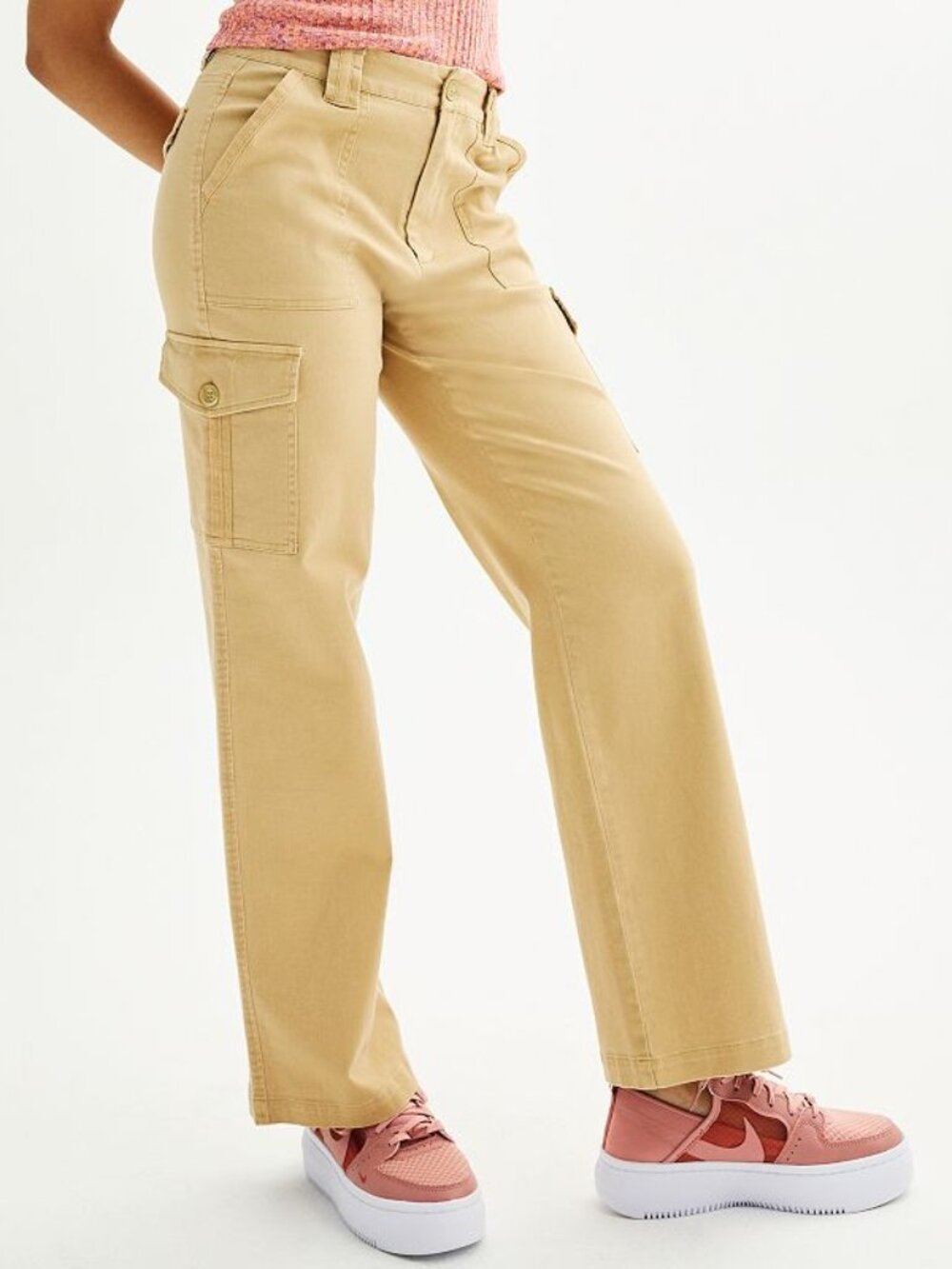 Junior's Rewind Wide Leg Midrise Relaxed Fit Cargo Pants - Sandstone - 17 - NWT